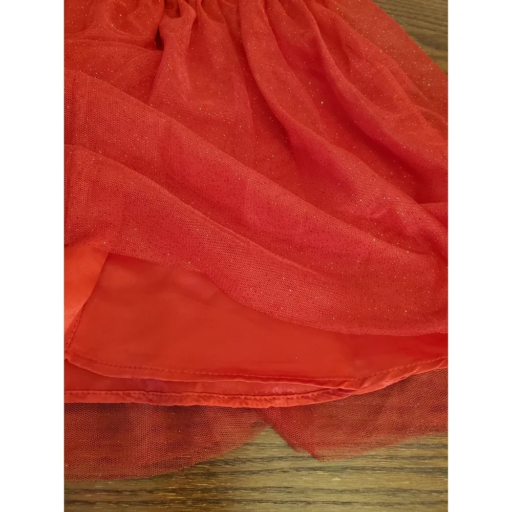 Blueberi Boulevard Girls 4T Red Dress Satin, Sheer & Glittery w/Plaid Pony‎ Tote